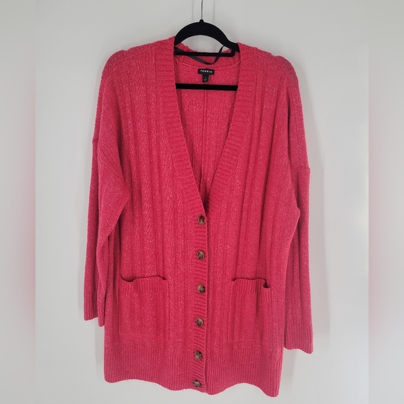 Torrid Sweater Cardigan Button Up W/pockets Red Soft V-neck Sz 1X - Picture 1 of 4